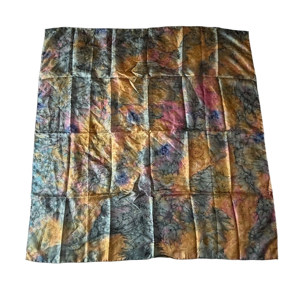 Vintage Silk Square Scarf Womens OS Multicolor Hand Painted Abstract Floral Art - Picture 3 of 10
